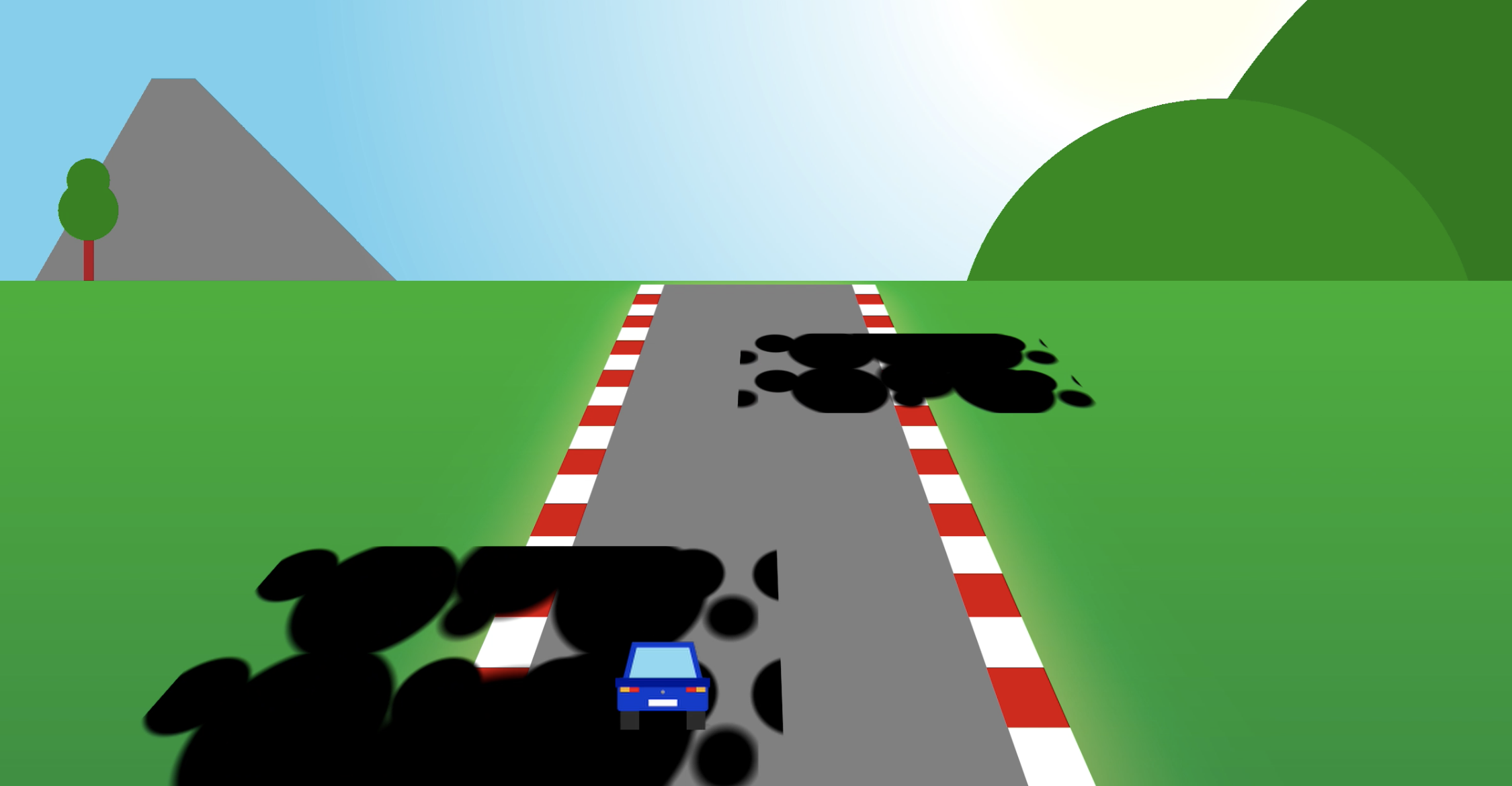 Screenshot of the game with the car moving on top of a grease stain and no game over message