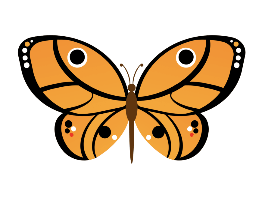 Cartoon of a butterfly with lines and dots