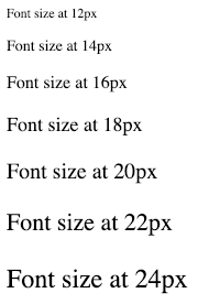 The same sentence at different font sizes from 12px to 24px