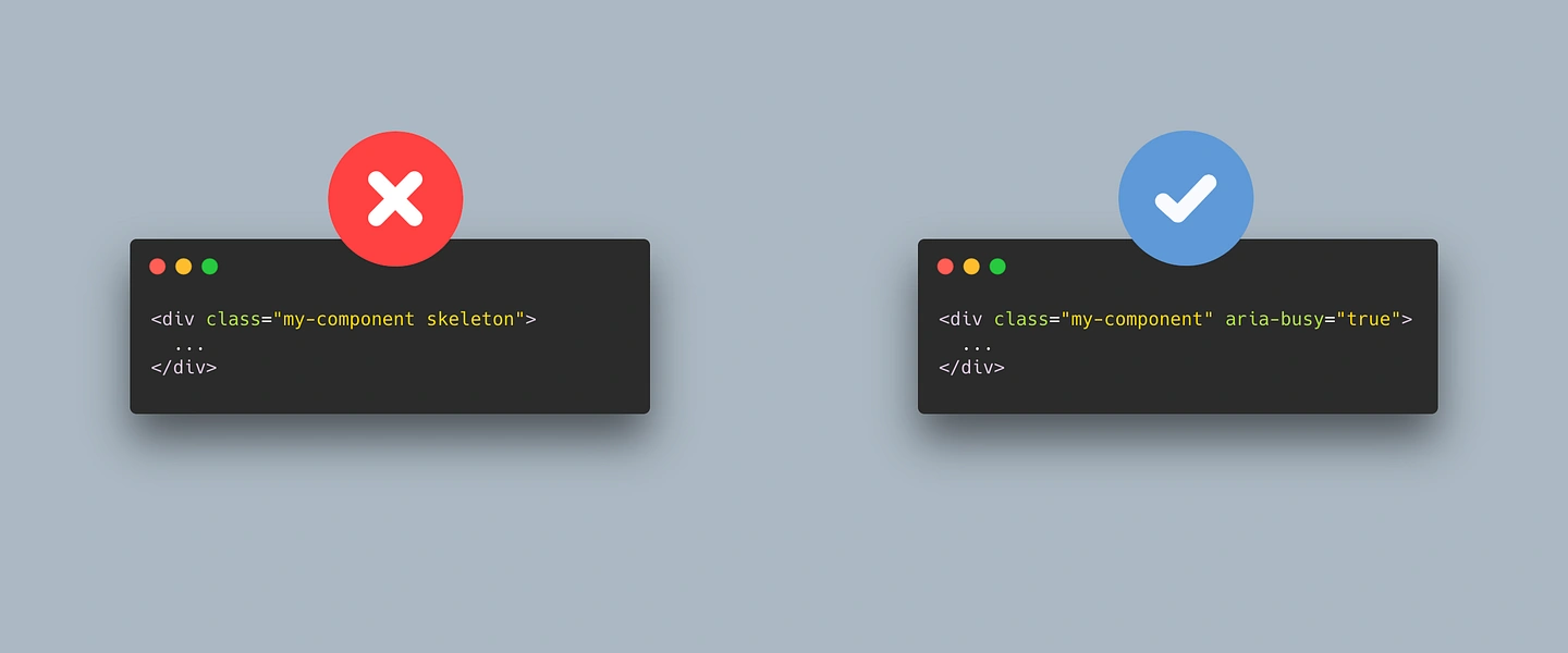 use the aria-busy attribute instead of a skeleton or loading class