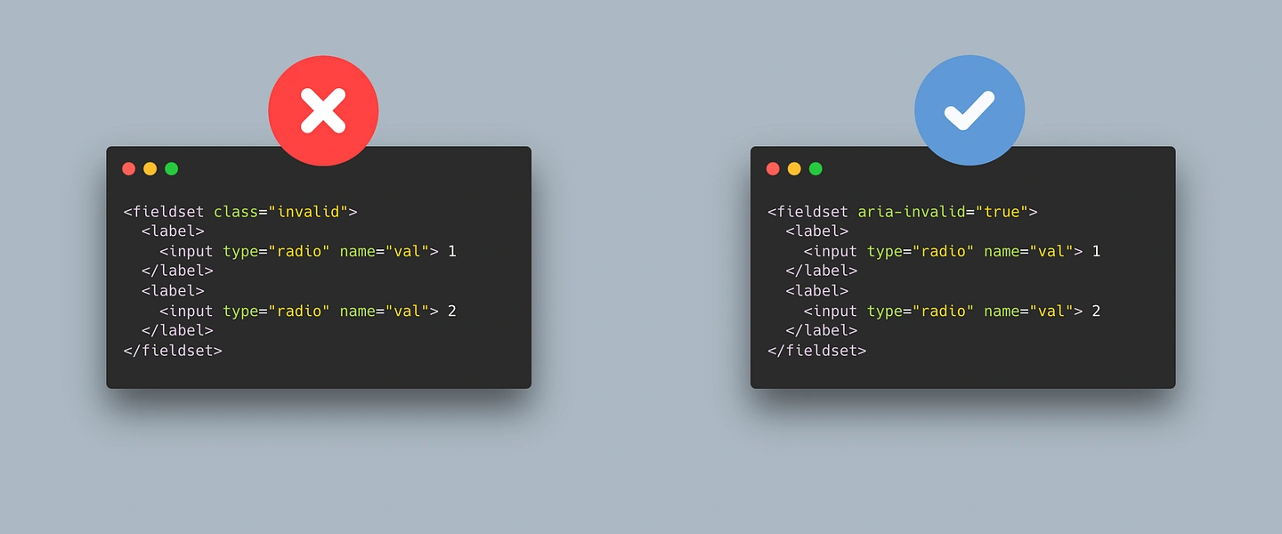 use aria-invalid attribute instead of an invalid class