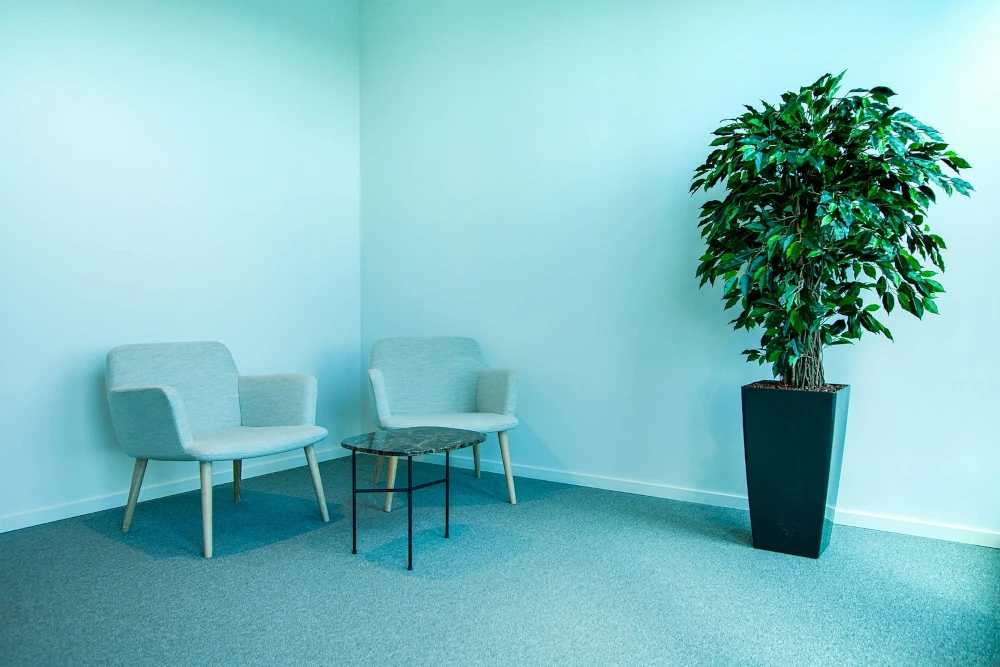 Empty chairs in an office waiting room
