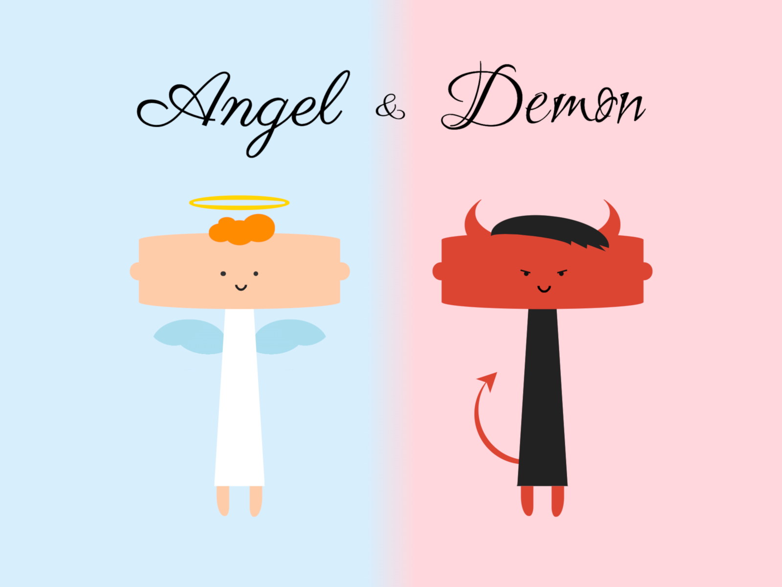Cartoon of an angel and a demon