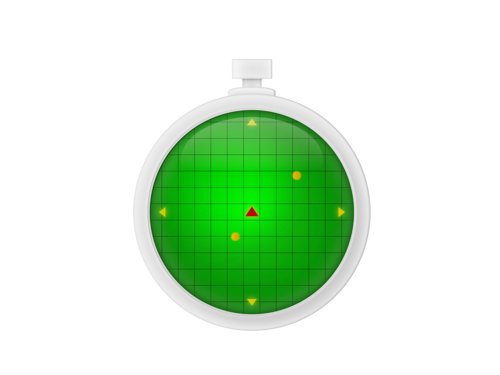 Cartoon of a dragon radar: a rounded object with a screen showing coordinates and blinking lights