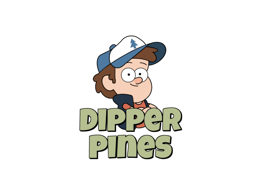 Cartoon of Dipper from Gravity Falls, with the text Dipper Pines underneath it