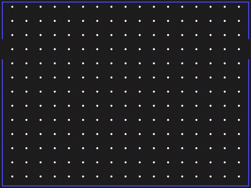 Animated Pacman-looking scenario with many white dots and the Pacman figure moving around