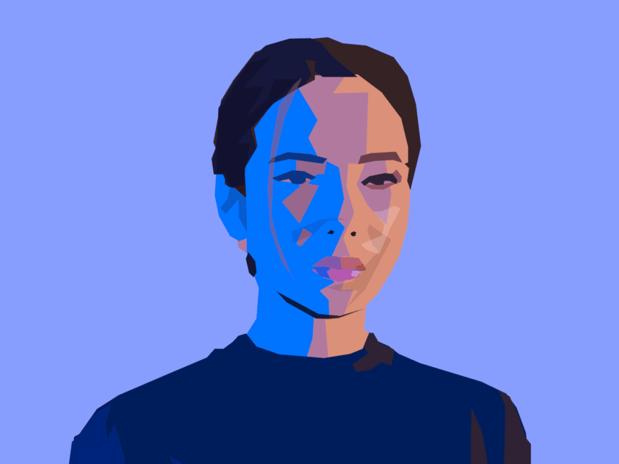 Cartoon of a woman done with polygons in bright colors