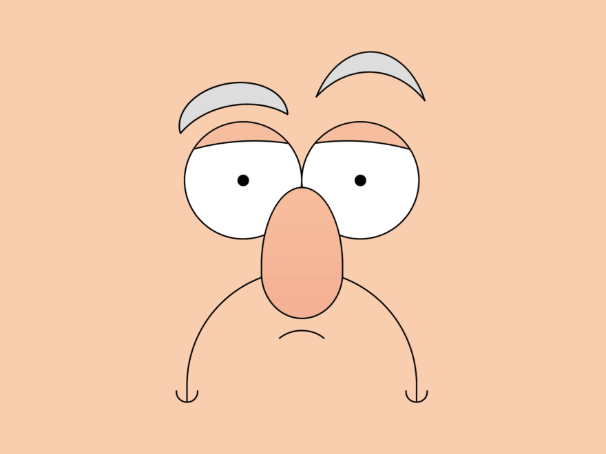 Minimalist drawing of a face with eyes, nose, and a mouth with a big frown