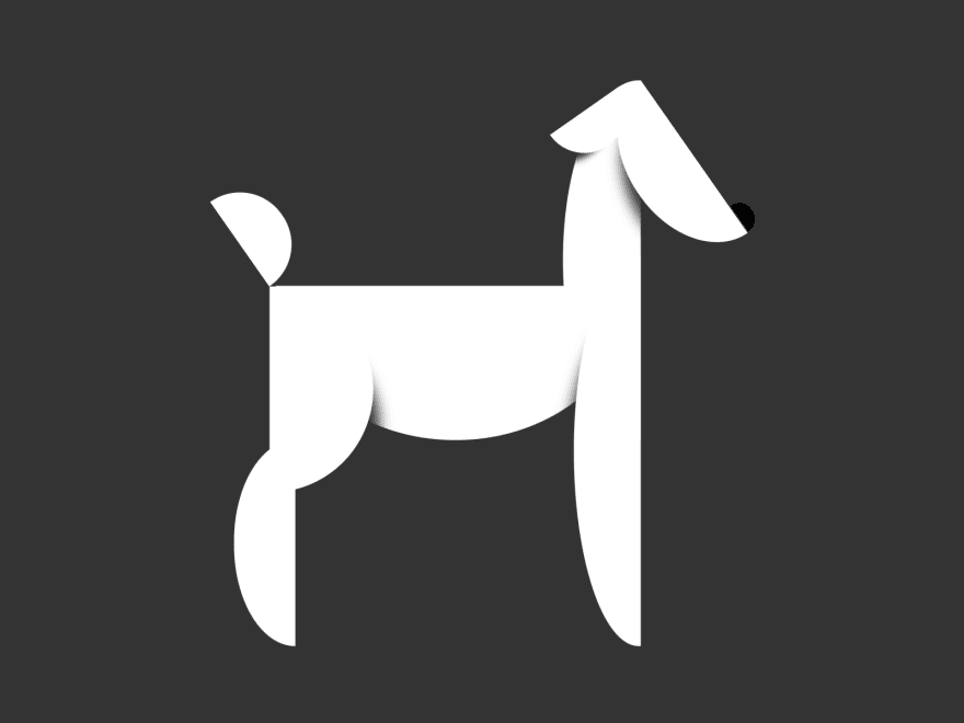 Abstract/Minimalist version of a white dog holding a still position