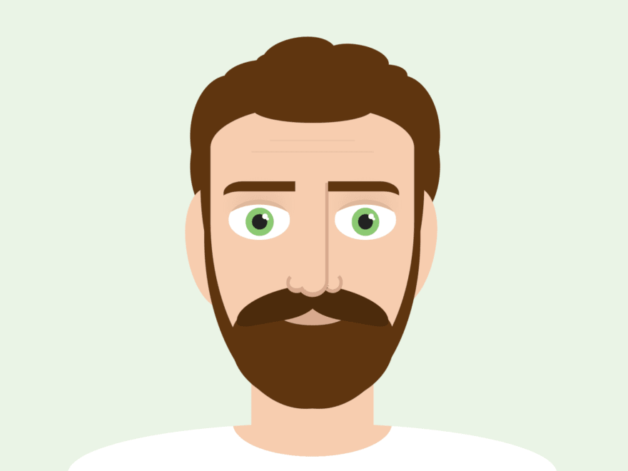Cartoon of a bearded man with green eyes