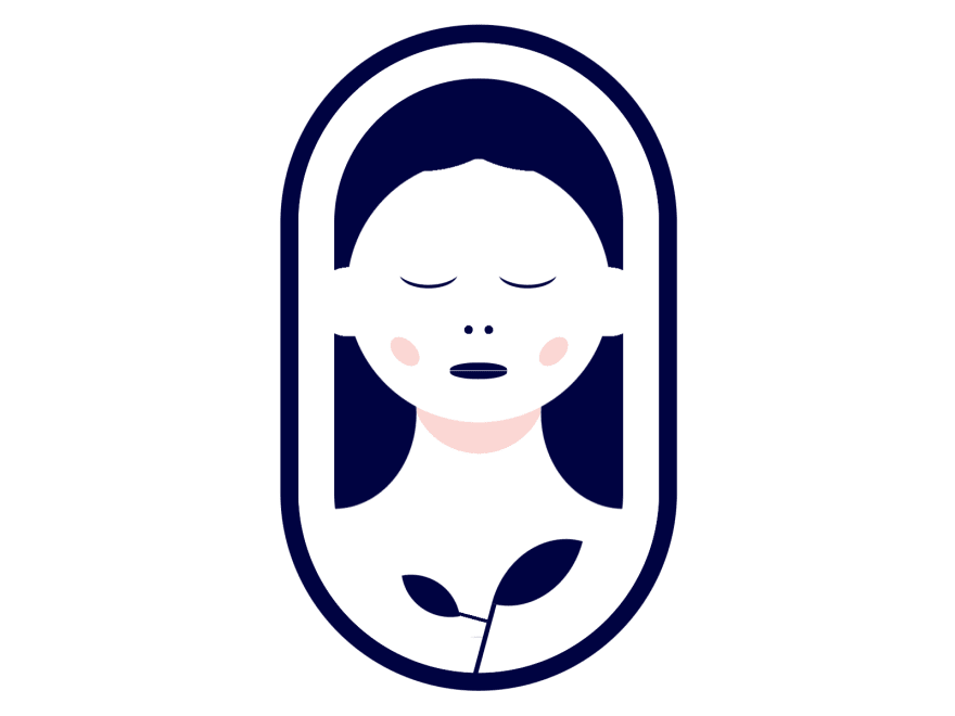 Logo with a woman with her eyes closed holding leaves