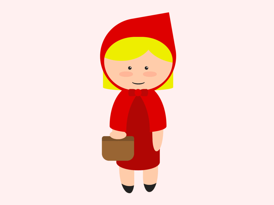 Cartoon of a girl wearing a red dress and hood, and holding a basket