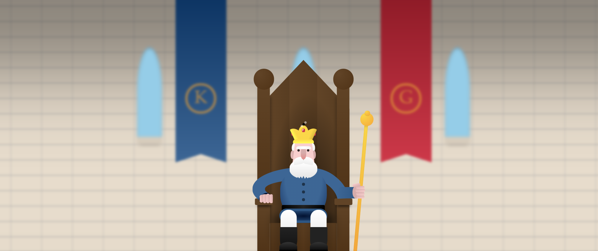 cartoon of a king seating in a throne
