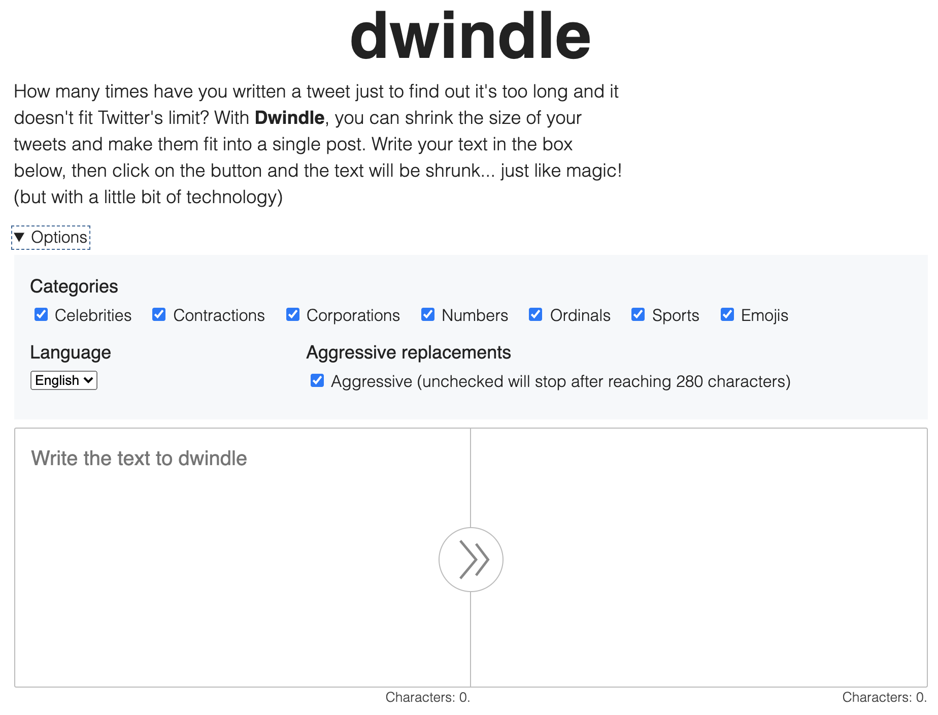 Screenshot of Dwindle with the options open