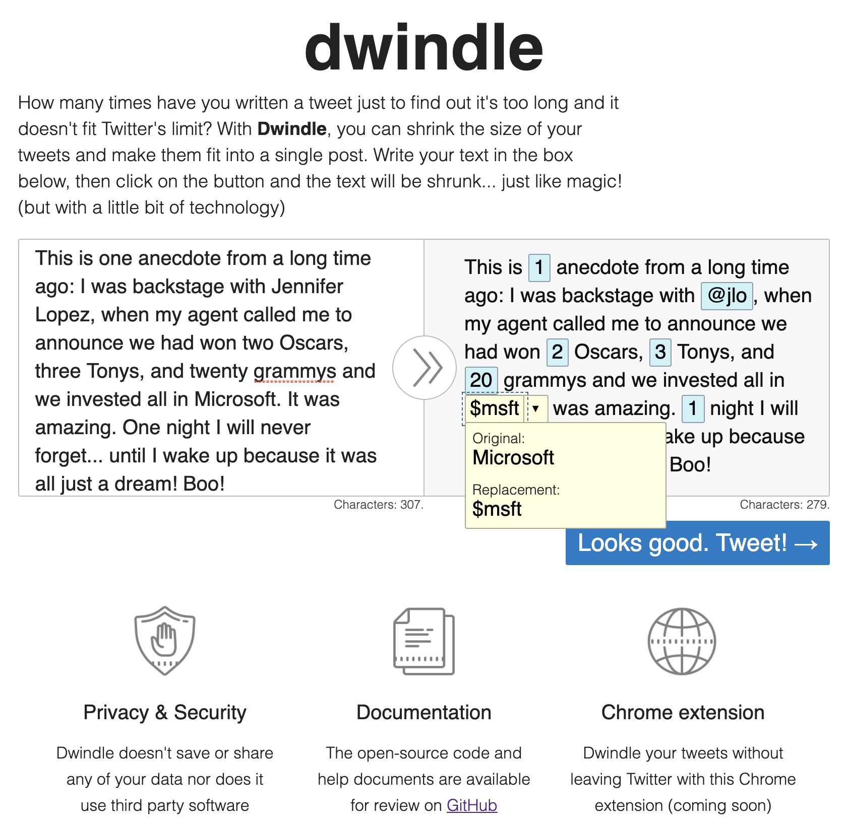 Screenshot of the Dwindle app