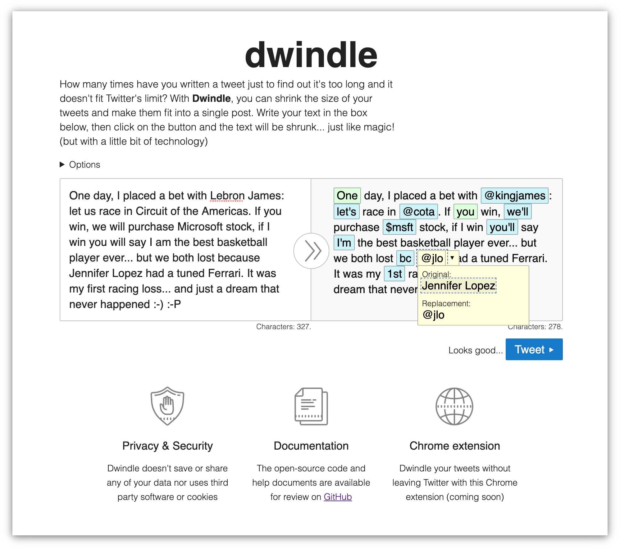 Screenshot of Dwindle App