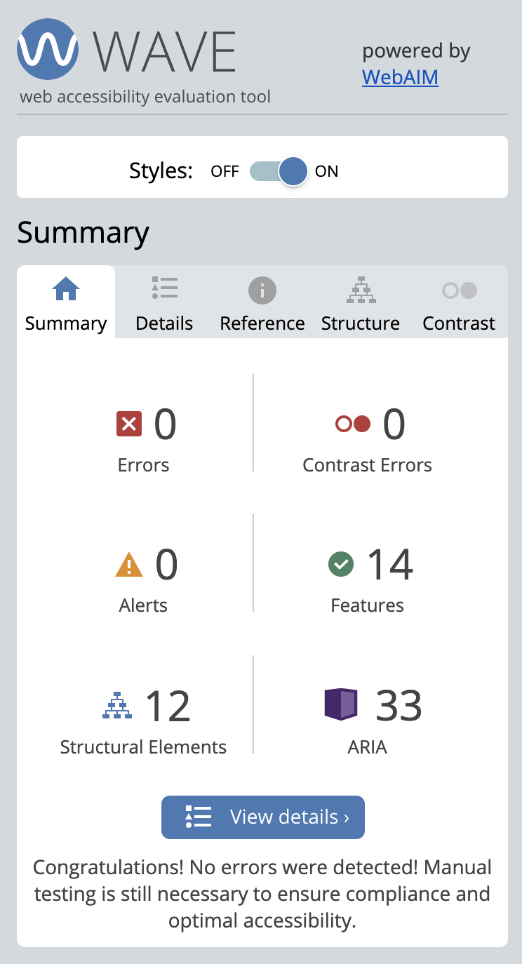 Screenshot of Wave report: no errors