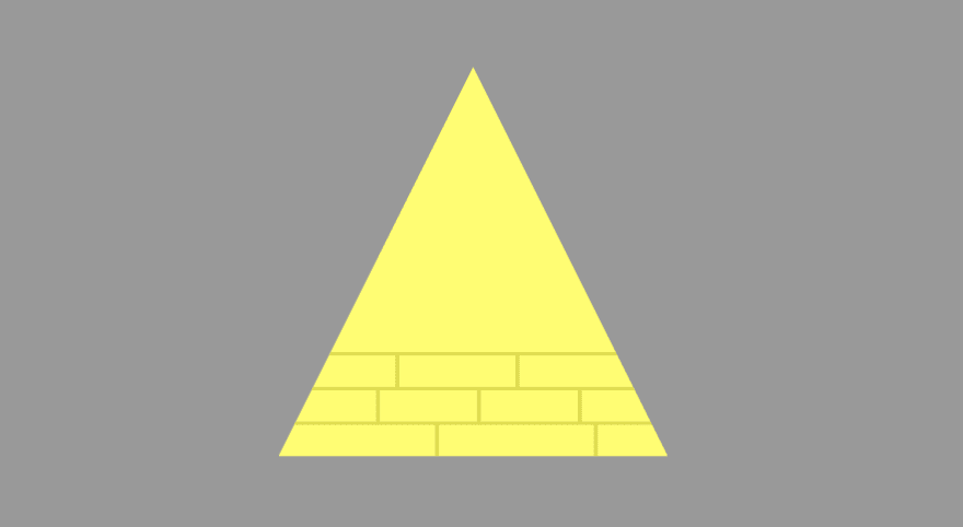 A yellow triangle with three lines of bricks at the bottom