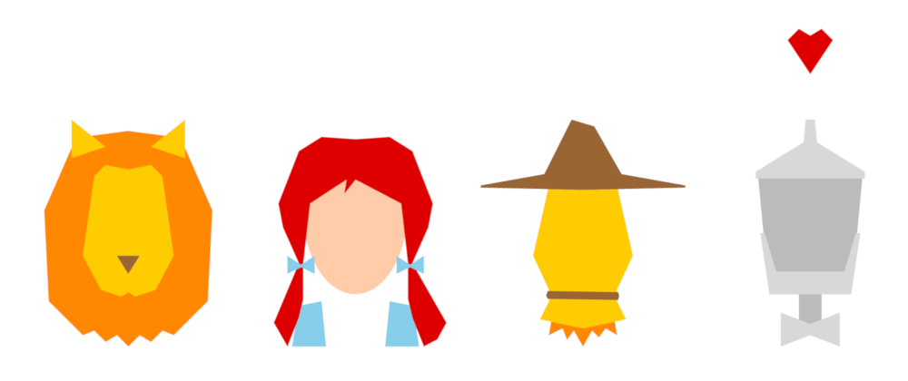 Polygonal version of the main chraracters from The Wonderful Wizard of Oz