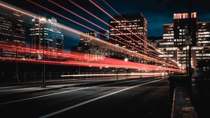 movement lights in a road at night