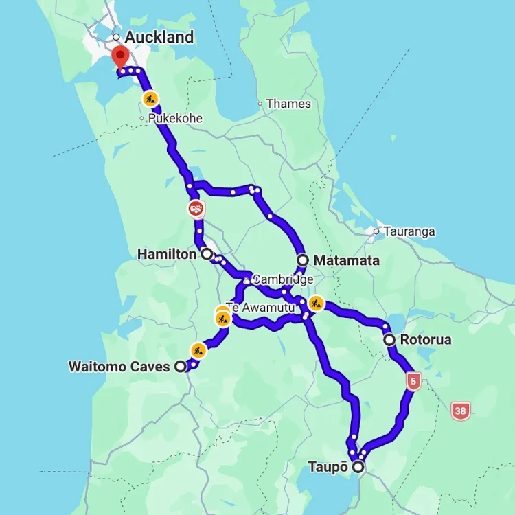 Google Map screenshot with a non-loop itinerary