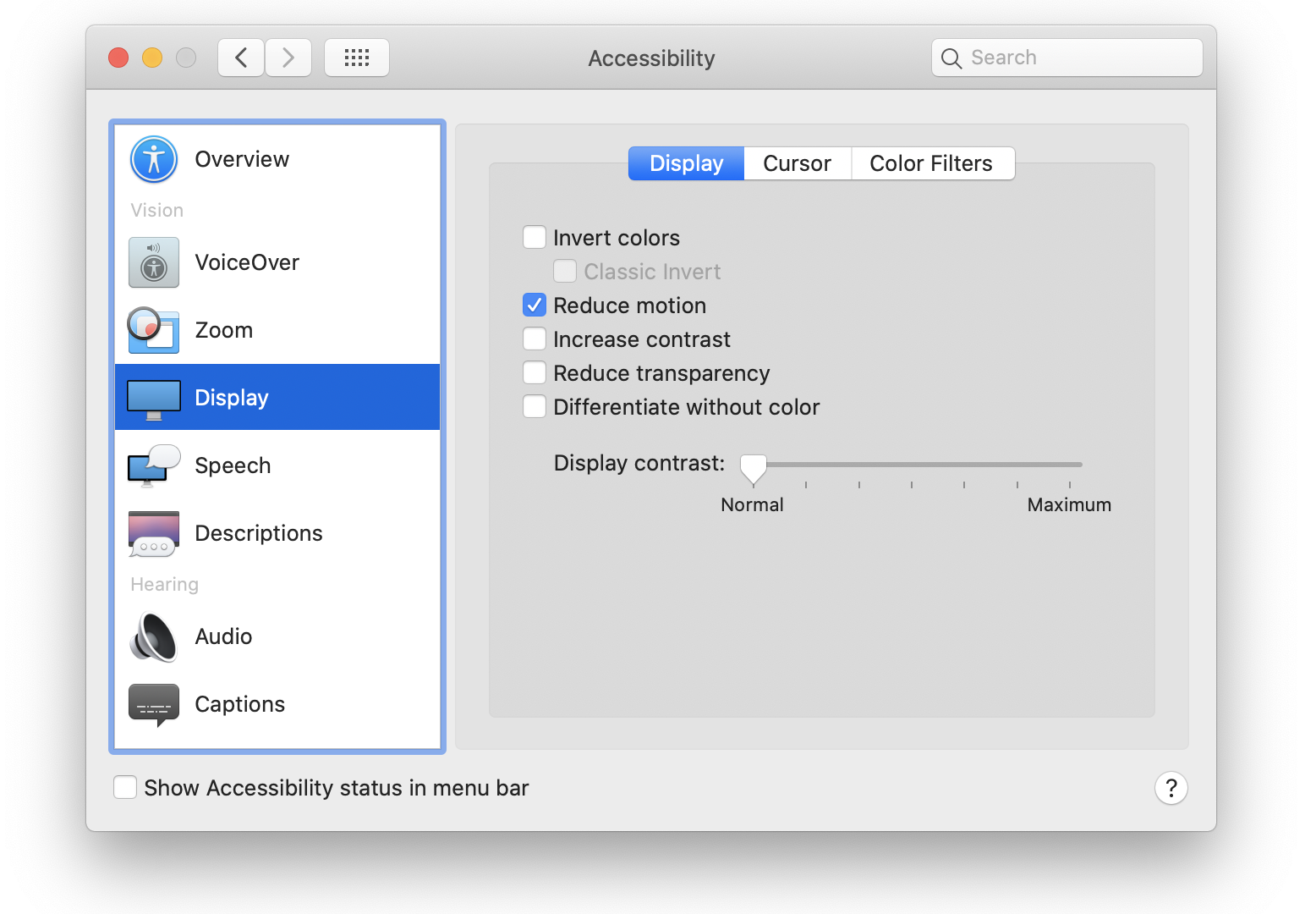 Screenshot of MacOS accessibility settings window