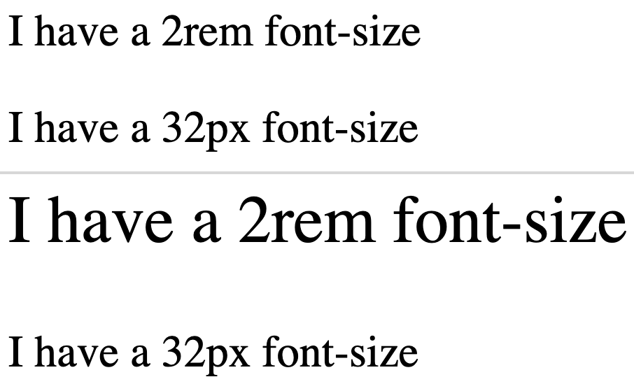 Image with two sentences comparing text in 2rem and 32px