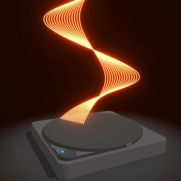 illustration of a vinyl player with lines representing music