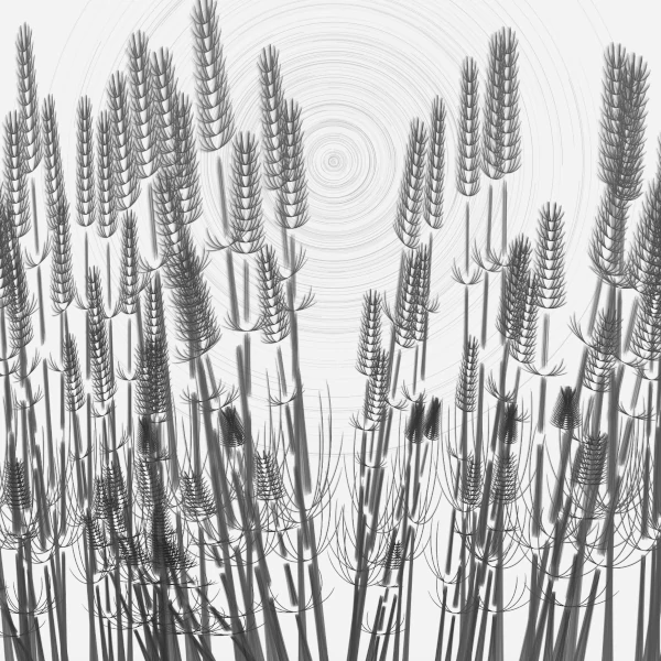 a linear drawing of wheat and the sun