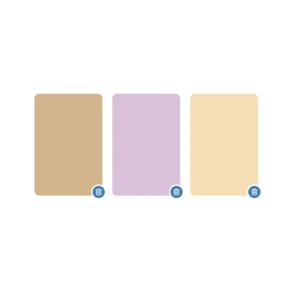 three cards with a delete button