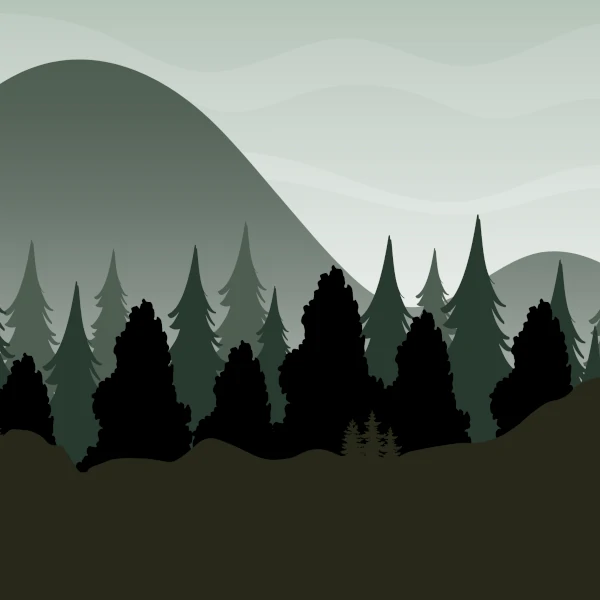 illustration of a landscape with trees and mountains