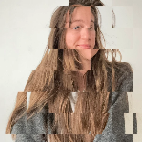 Distorted portrait of a white woman