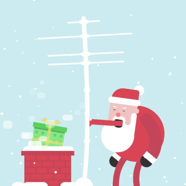Cartoon of Santa licking a post