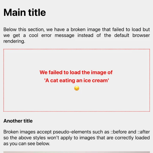 text next to an image with an error message