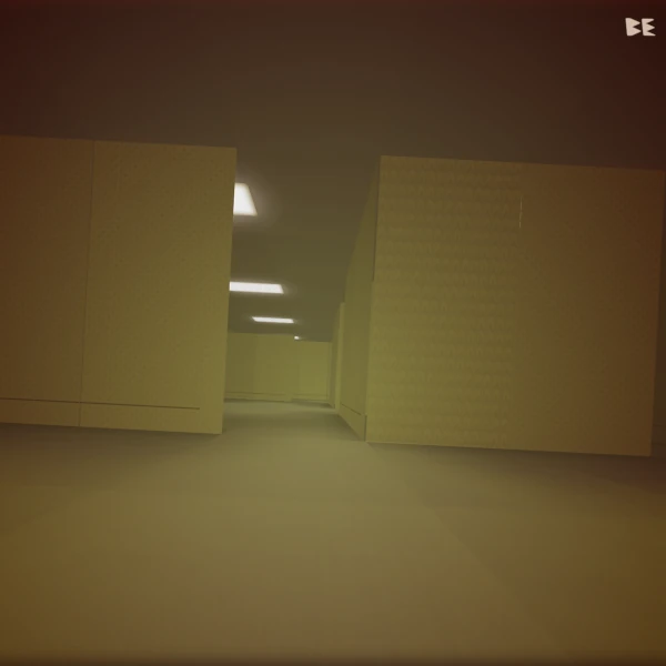 A dimly lit room with many corridors