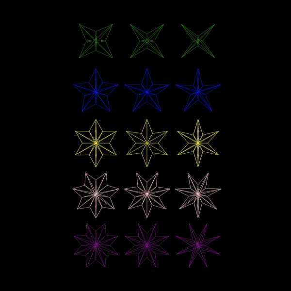Colorful geometrical stars made with lines