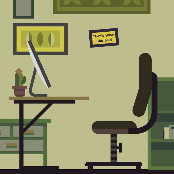 cartoon of an office with a desk