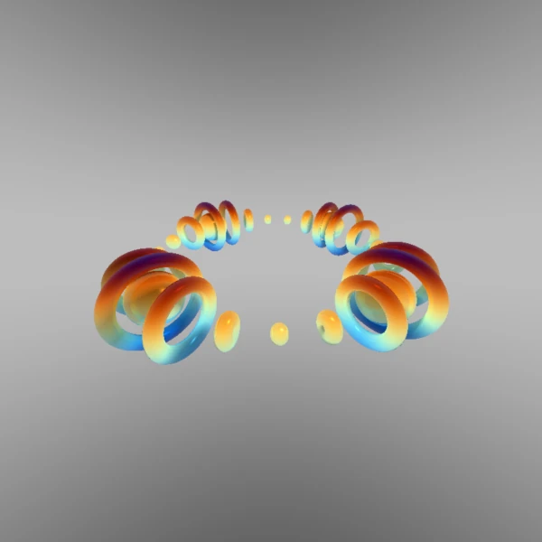 spheres going through circles of color