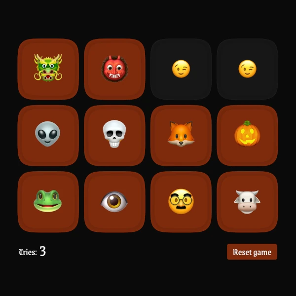 Screenshot of a memory game using emojis