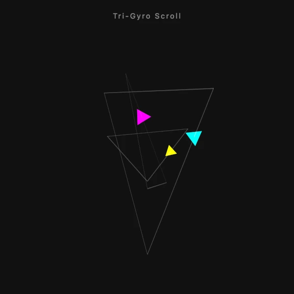 3 concentric triangles with smaller color triangles on top each rotated in different angles and spaces