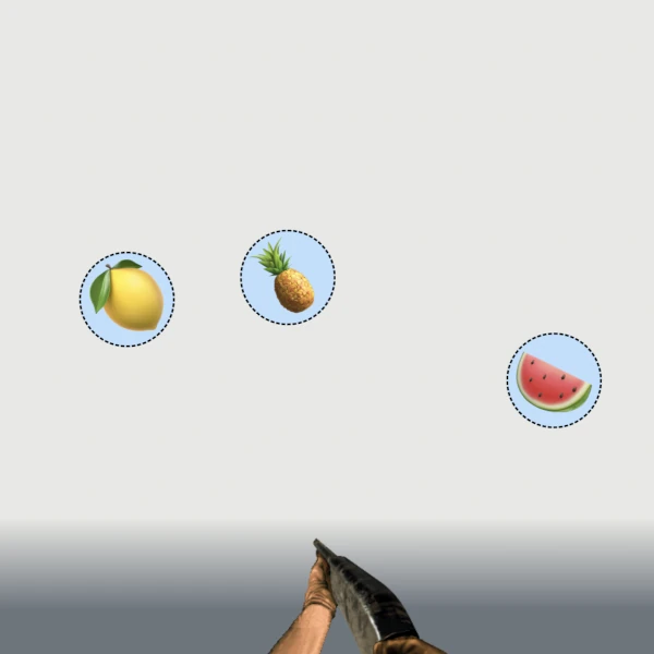 A selector that looks like a shoot-em-up game with fruit