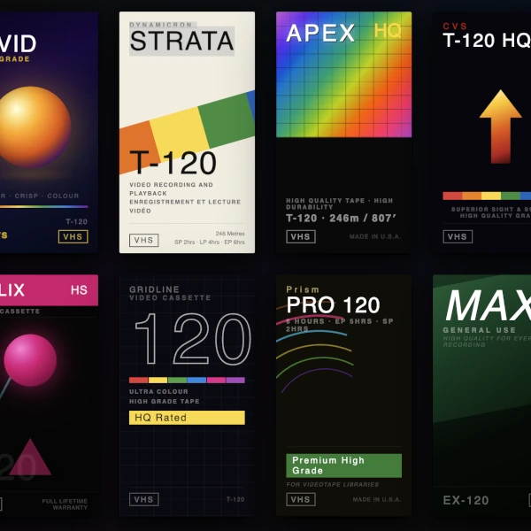 illustration with colorful VHS boxes