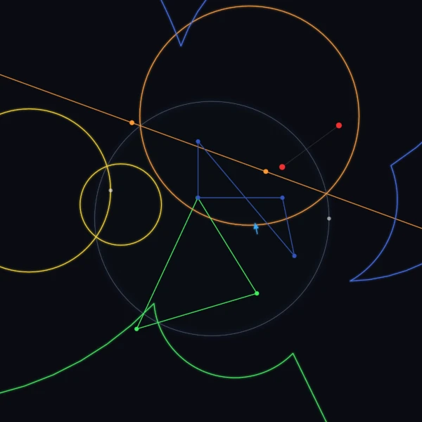 different colorful shapes over a dark background