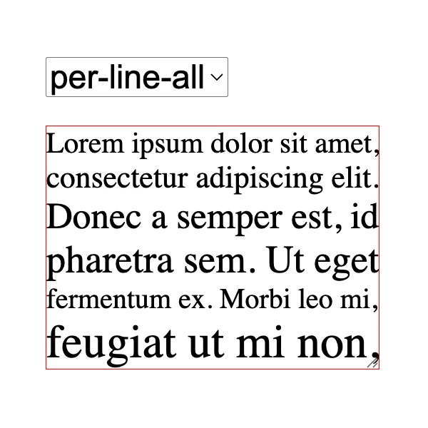 dropdown with a text area in which the lines have different text sizes to fit the line width