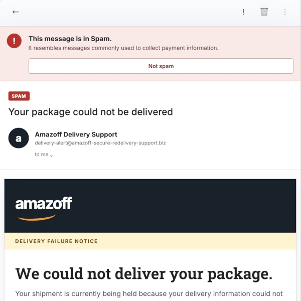 A phishing-looking email from amazon