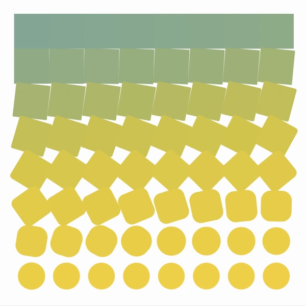 green squares turning into yellow circles