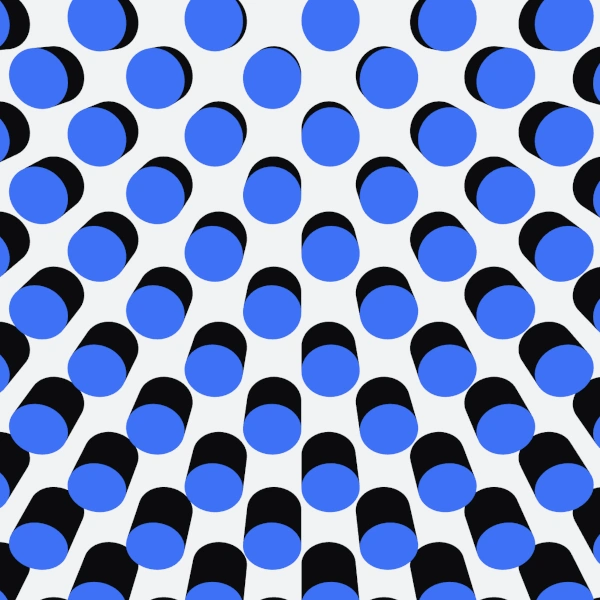 black, white, and blue cylinders