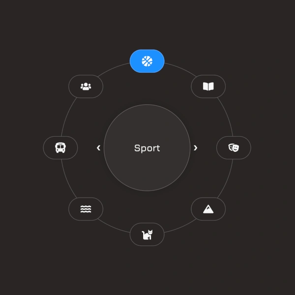 A circular menu with the sport option selected
